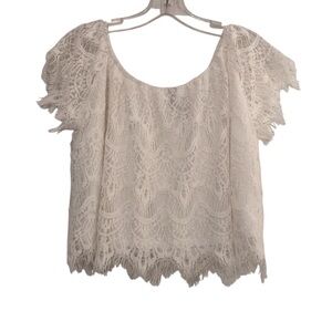 White Lace Crop Top with Fringe Detail Size XL Boho Fairycore